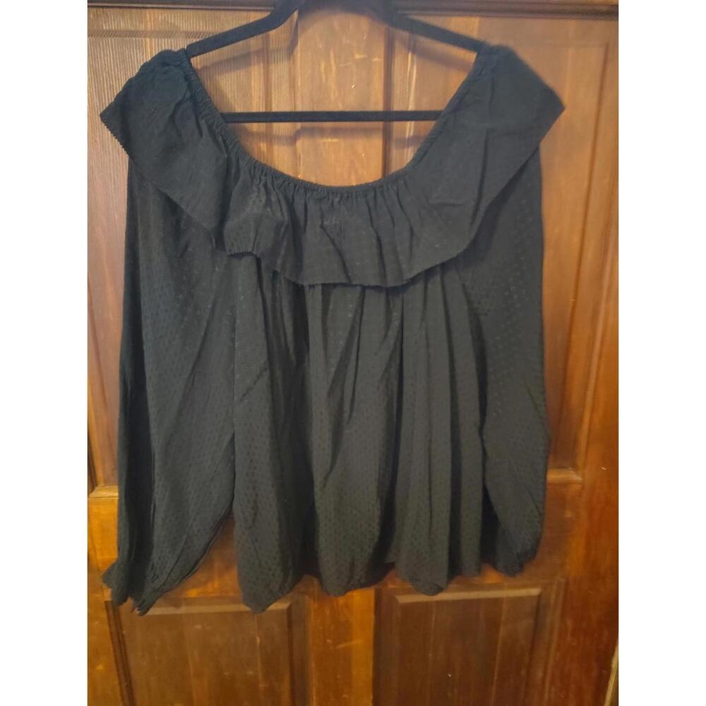 Knox Rose Black Ruffle Collar Blouse Size Large